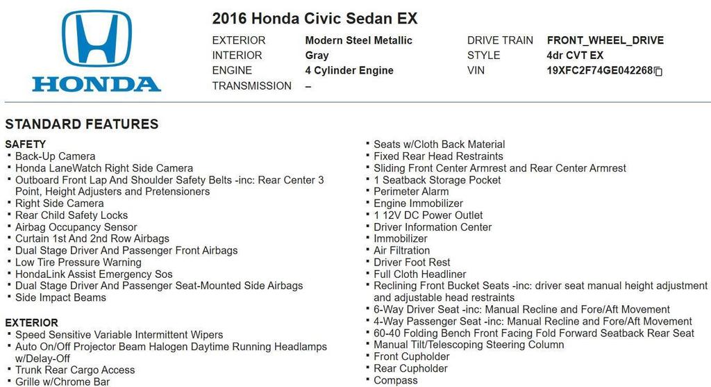 used 2016 Honda Civic car, priced at $16,890
