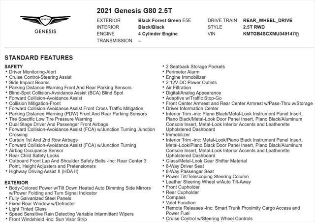 used 2021 Genesis G80 car, priced at $29,989