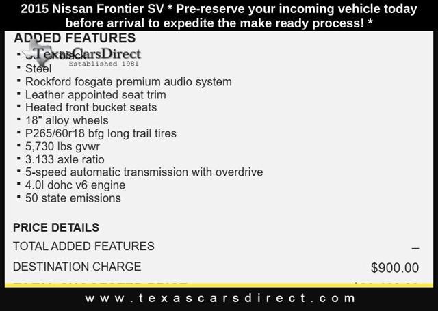 used 2015 Nissan Frontier car, priced at $11,858