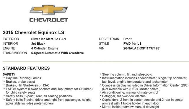 used 2015 Chevrolet Equinox car, priced at $9,989