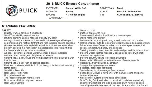 used 2016 Buick Encore car, priced at $8,800