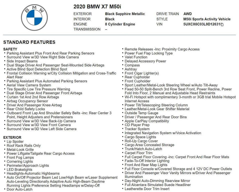 used 2020 BMW X7 car, priced at $42,994