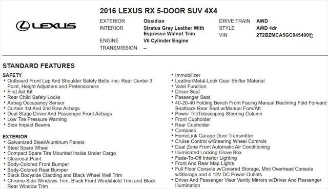 used 2016 Lexus RX 350 car, priced at $22,988