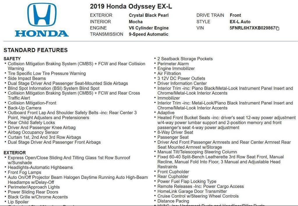 used 2019 Honda Odyssey car, priced at $21,702