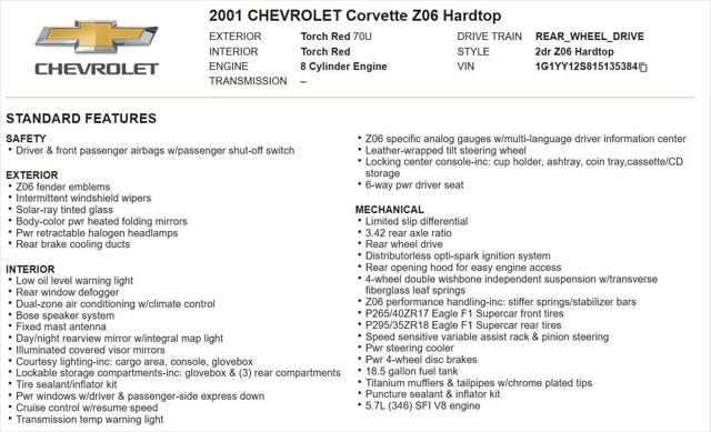 used 2001 Chevrolet Corvette car, priced at $25,998