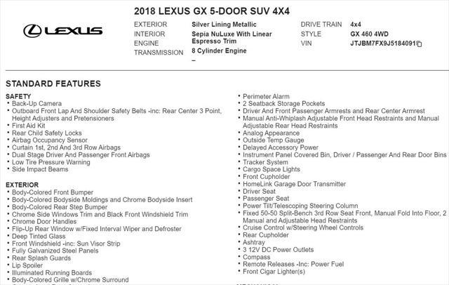 used 2018 Lexus GX 460 car, priced at $28,987