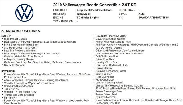 used 2019 Volkswagen Beetle car, priced at $30,988