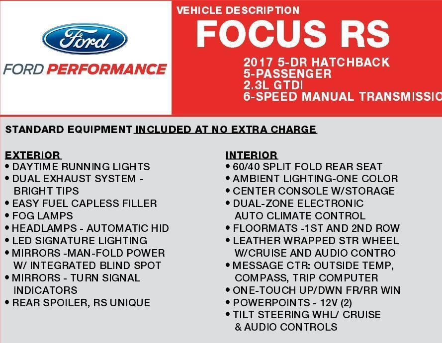 used 2017 Ford Focus RS car, priced at $27,996