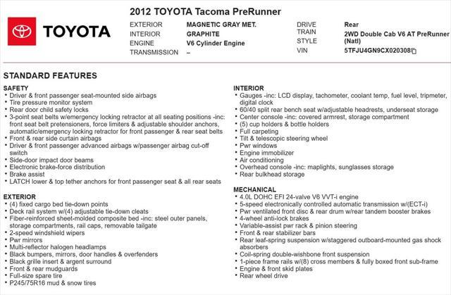 used 2012 Toyota Tacoma car, priced at $17,941