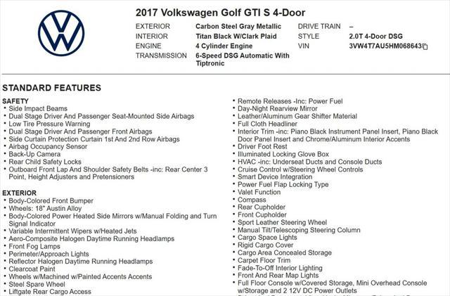 used 2017 Volkswagen Golf GTI car, priced at $17,995