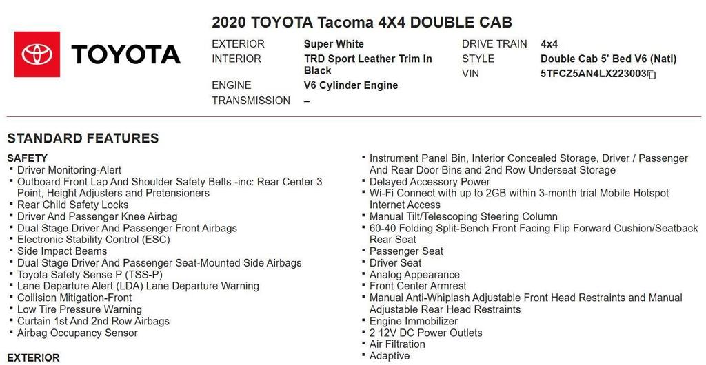 used 2020 Toyota Tacoma car, priced at $36,595