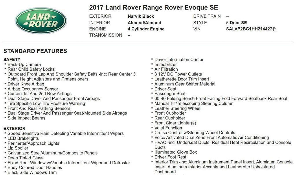used 2017 Land Rover Range Rover Evoque car, priced at $11,798