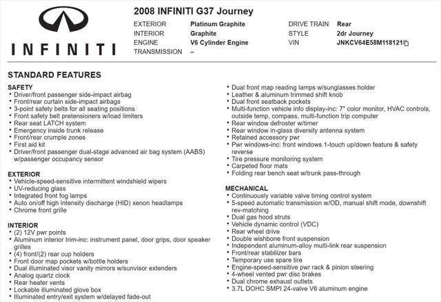 used 2008 INFINITI G37 car, priced at $7,930