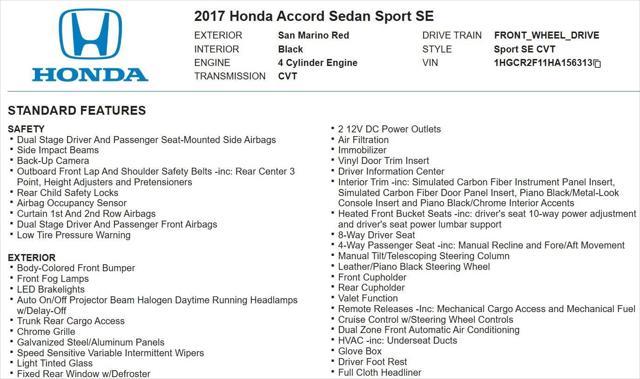 used 2017 Honda Accord car, priced at $15,995