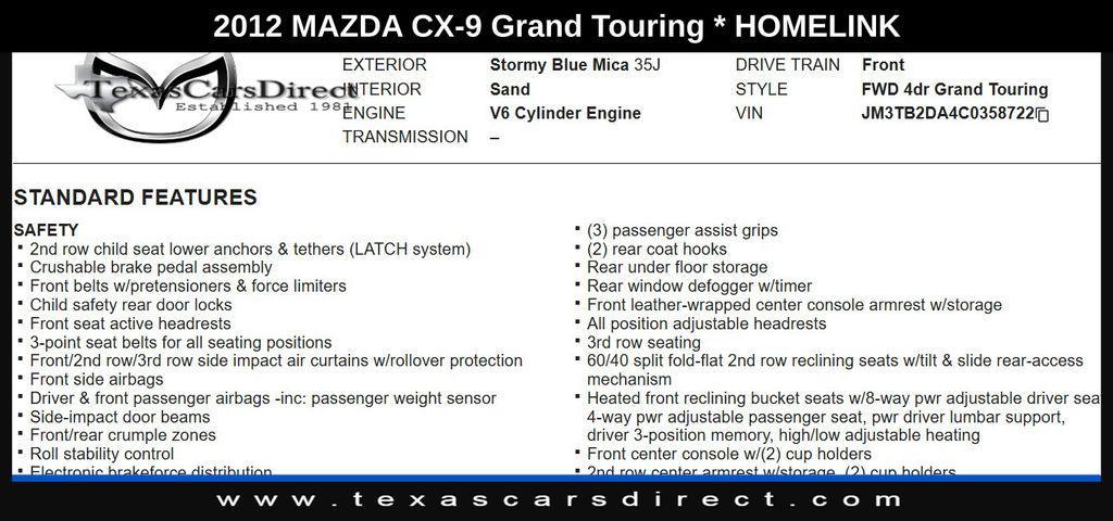 used 2012 Mazda CX-9 car, priced at $7,998