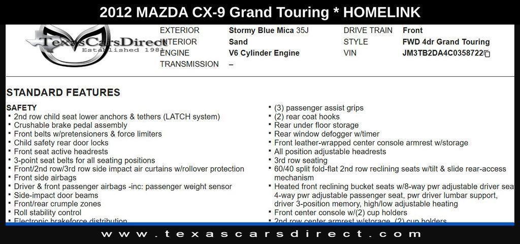 used 2012 Mazda CX-9 car, priced at $6,988