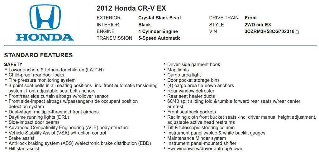 used 2012 Honda CR-V car, priced at $6,400