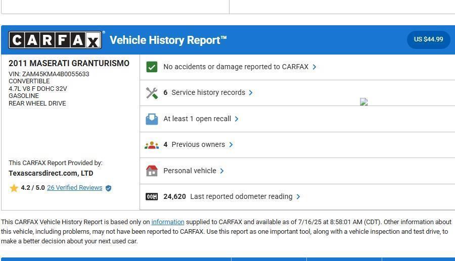 used 2011 Maserati GranTurismo car, priced at $24,980