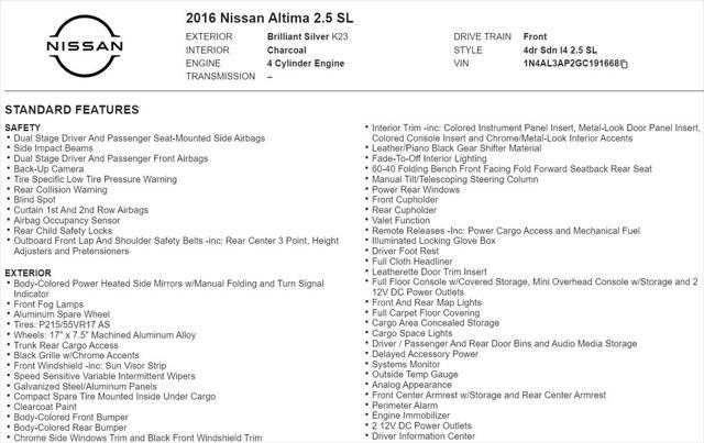 used 2016 Nissan Altima car, priced at $12,499