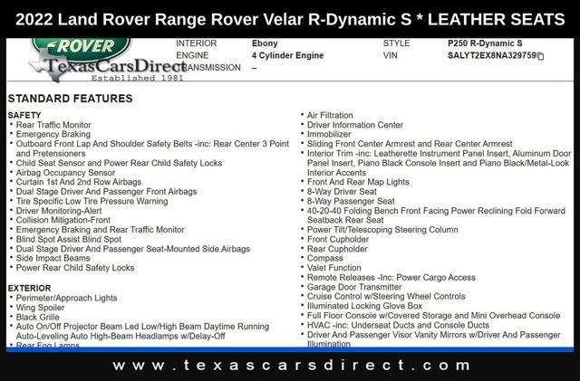used 2022 Land Rover Range Rover Velar car, priced at $36,888