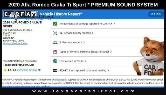 used 2020 Alfa Romeo Giulia car, priced at $23,879
