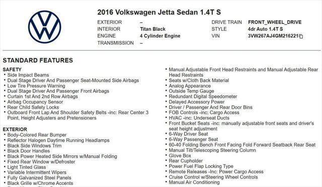 used 2016 Volkswagen Jetta car, priced at $7,498