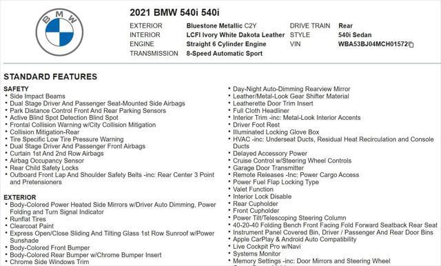 used 2021 BMW 540 car, priced at $27,895