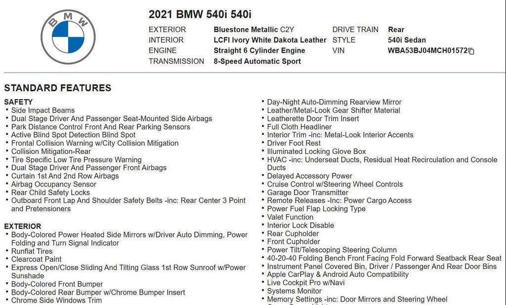 used 2021 BMW 540 car, priced at $24,988