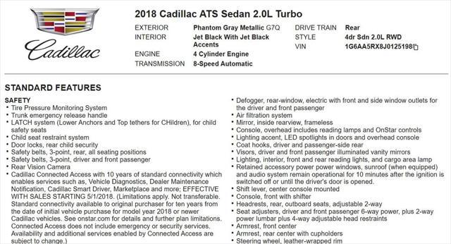 used 2018 Cadillac ATS car, priced at $17,889