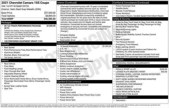 used 2021 Chevrolet Camaro car, priced at $43,498