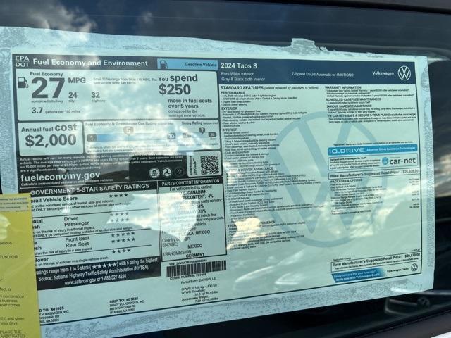 new 2024 Volkswagen Taos car, priced at $28,600