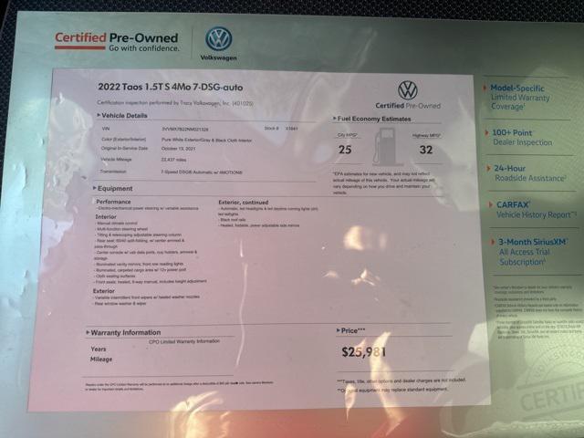 used 2022 Volkswagen Taos car, priced at $24,936