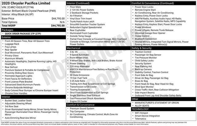 used 2020 Chrysler Pacifica car, priced at $14,990