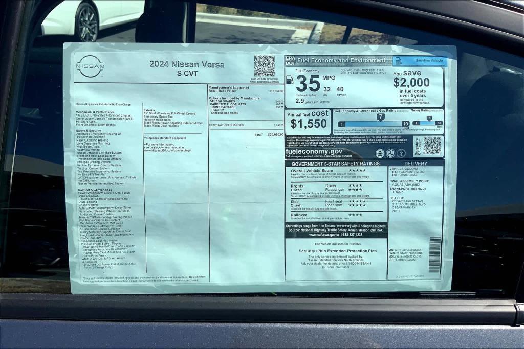 new 2024 Nissan Versa car, priced at $20,050