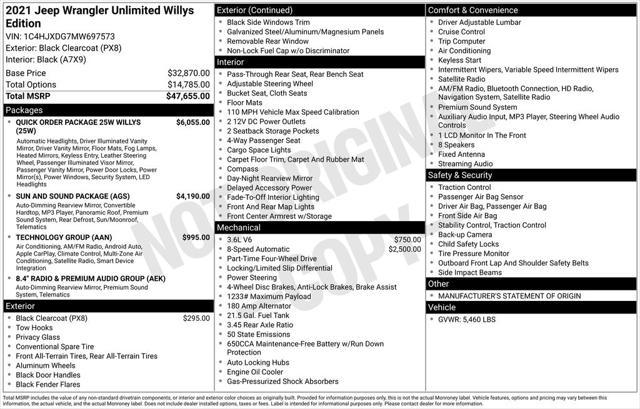 used 2021 Jeep Wrangler car, priced at $30,998