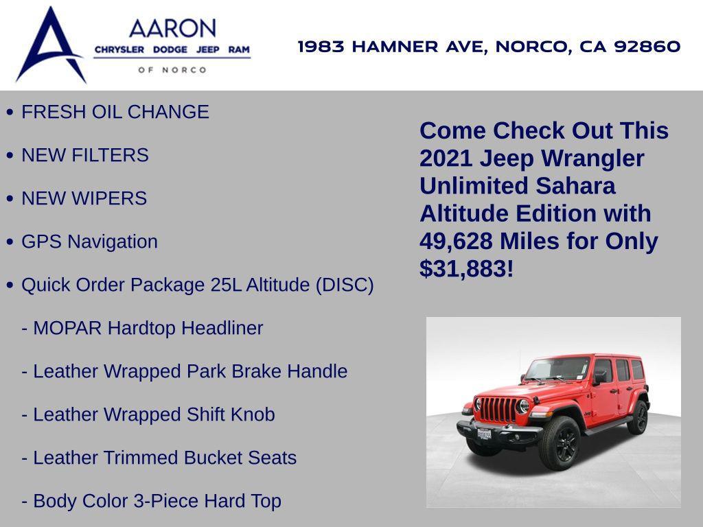 used 2021 Jeep Wrangler Unlimited car, priced at $31,883