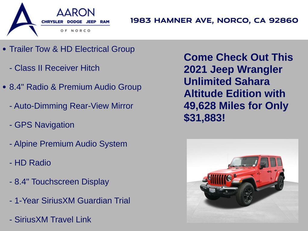 used 2021 Jeep Wrangler Unlimited car, priced at $31,883