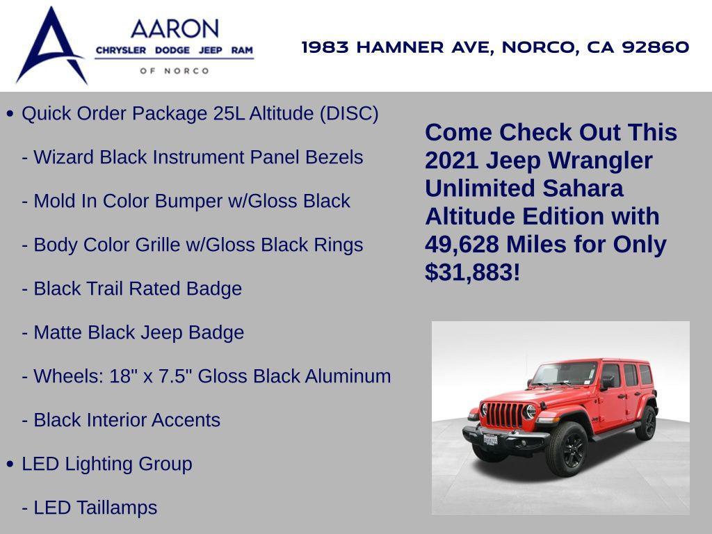 used 2021 Jeep Wrangler Unlimited car, priced at $31,883