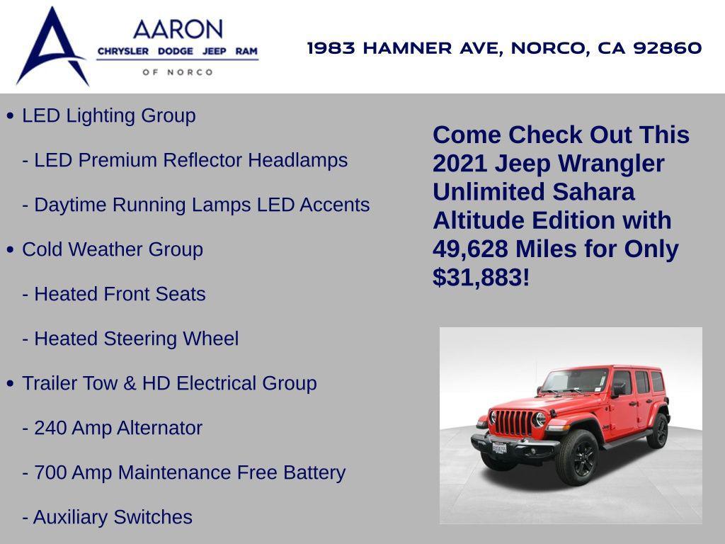 used 2021 Jeep Wrangler Unlimited car, priced at $31,883