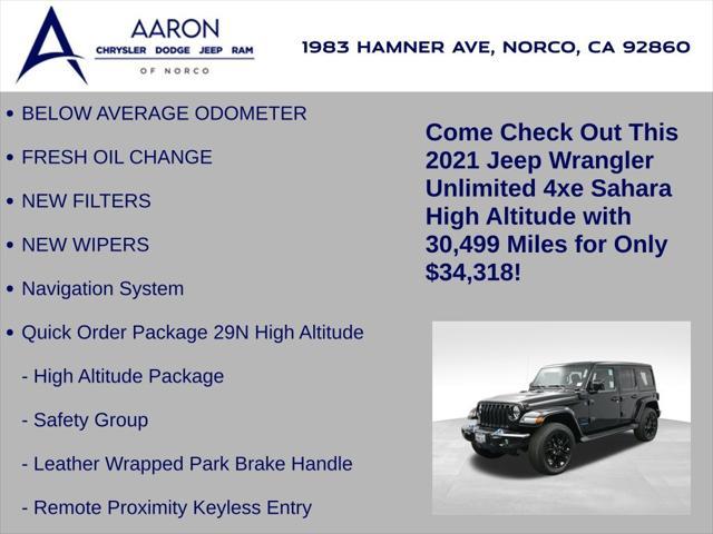 used 2021 Jeep Wrangler Unlimited 4xe car, priced at $34,318