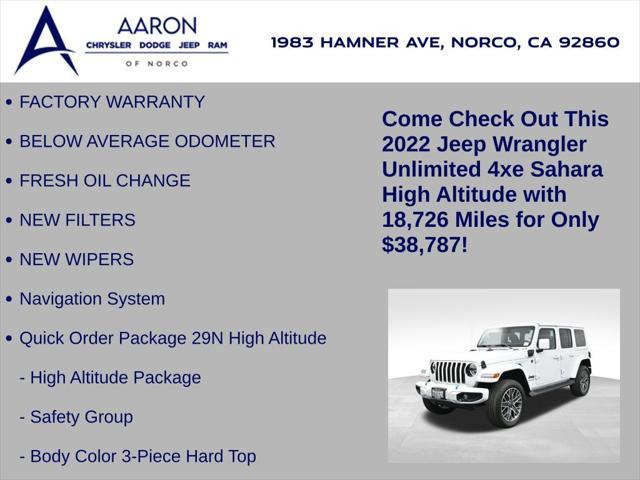 used 2022 Jeep Wrangler Unlimited 4xe car, priced at $38,787