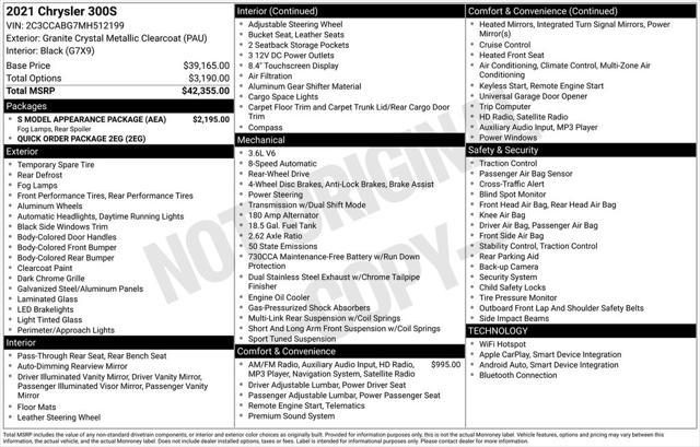 used 2021 Chrysler 300 car, priced at $22,489
