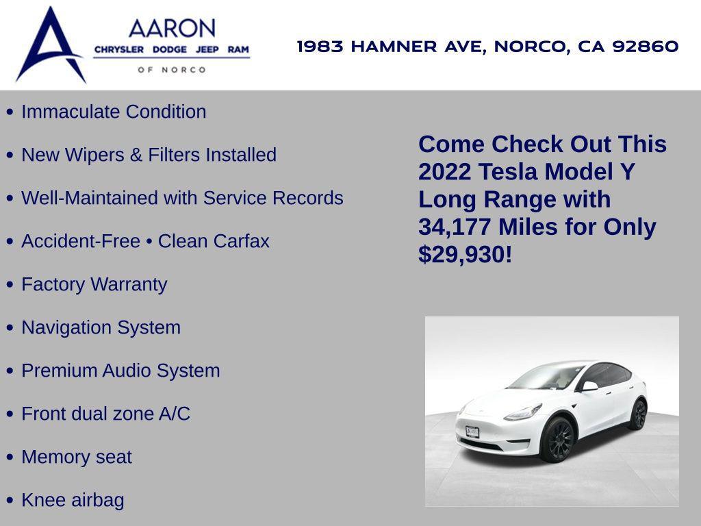 used 2022 Tesla Model Y car, priced at $29,930