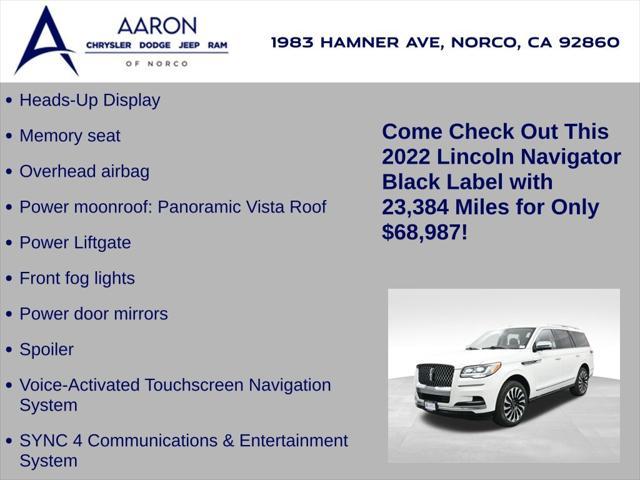 used 2022 Lincoln Navigator car, priced at $68,987