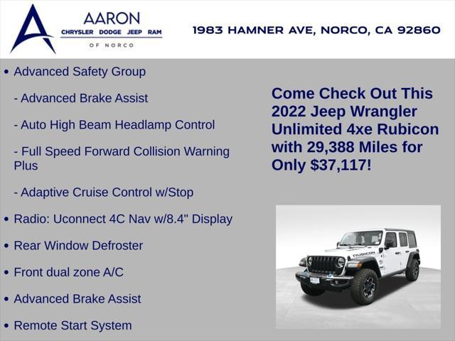 used 2022 Jeep Wrangler Unlimited 4xe car, priced at $37,117