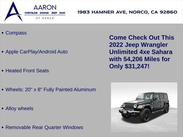 used 2022 Jeep Wrangler Unlimited 4xe car, priced at $31,247