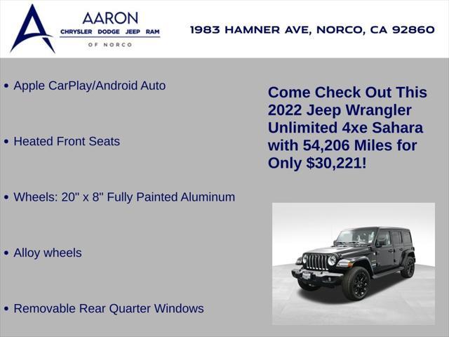 used 2022 Jeep Wrangler Unlimited 4xe car, priced at $30,221