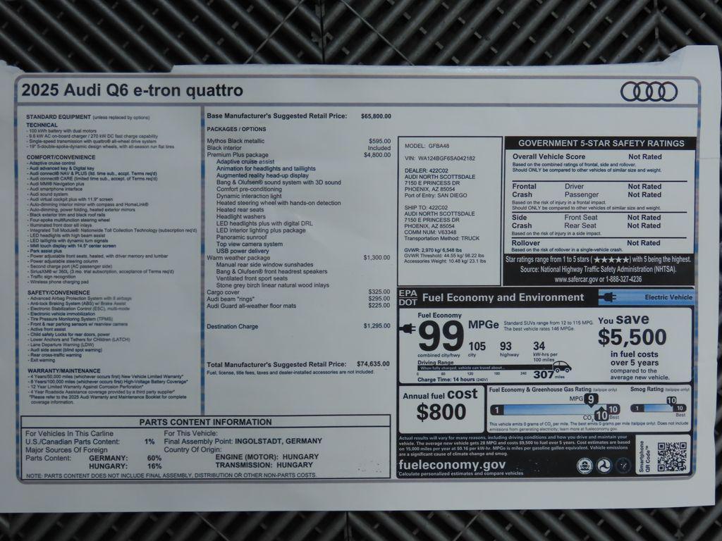new 2025 Audi Q6 e-tron car, priced at $67,172