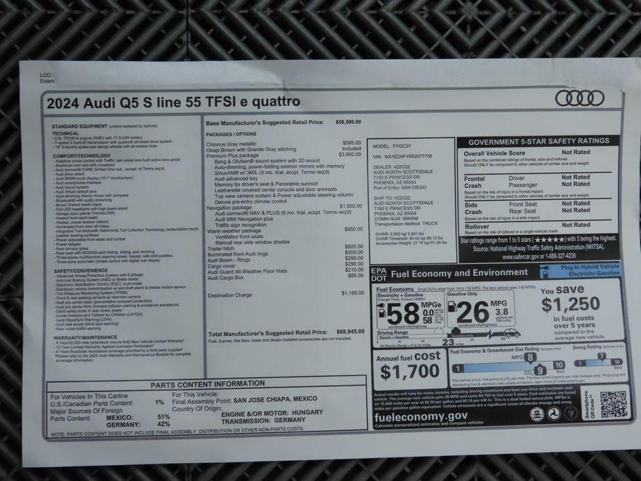 new 2024 Audi Q5 e car, priced at $68,945