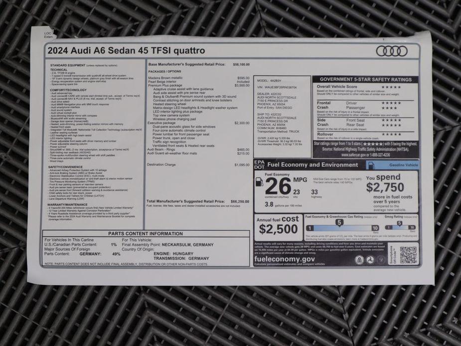 new 2024 Audi A6 car, priced at $66,290